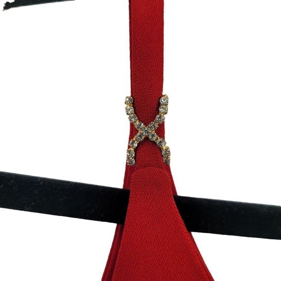 Vintage 80s Red Slip Dress 12 Jeweled Strap Knee Length Shift Cocktail Holiday - Picture 4 of 9